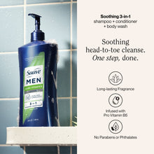 Suave Men Soothing 3-in-1 Shampoo, Conditioner & Body Wash, Aloe & Vitamin B, 28 FL OZ (PACK OF 3 )