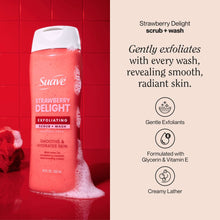 Suave Strawberry Delight Exfoliating Body Wash & Scrub with Glycerin & Vitamin E, Sulfate-Free Hydrating Cleanser for Soft, Smooth Skin, 18 fl oz (pack 4 )