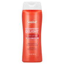 Suave Strawberry Delight Exfoliating Body Wash & Scrub with Glycerin & Vitamin E, Sulfate-Free Hydrating Cleanser for Soft, Smooth Skin, 18 fl oz (pack 4 )