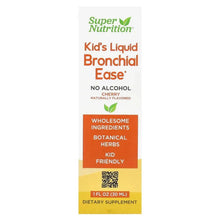 Super Nutrition, Kid's Liquid Bronchial Ease with Lovage Root, Fresh Yerba Santa Leaf, Licorice Root, and Mullein Leaf, No Alcohol, Cherry, 1 fl oz (30 ml)