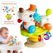 Sytle-Carry Baby Toy, 2-in-1 Suction Cup High Chair Toy, Rattle and Teething Toys for Baby Infant 6 12 Months, Puppy
