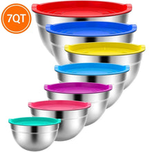 TINANA Mixing Bowls with Lids: Stainless Steel Mixing Bowls Set, Metal Nesting Mixing Bowls for Kitchen, 7/4.5/3.0/2.0/1.5/1.0/0.7QT, Great for Prep, Baking, Serving