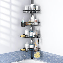 TINANAShowerCaddywithTensionPole4TierAdjustableL-shapedCornerShowerOrganizerforBathEssentials_43.5to120Inch_Black - USA Mega Market