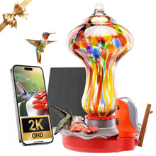 TT Nature Smart Glass Hummingbird Feeder with Camera, 2K HD Video Solar Powered , AI Bird Identification, Ant Moat & Water Monitor, Ideal Gift