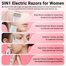 TURKIO 5-in-1 Rechargeable Cordless Electric Razor for Women, Trimmer for Women with Face, Nose, Eyebrow, Arms, Armpit, Legs, Pink