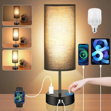 Table Lamps for Bedroom, 3 Way Dimmable Touch Control Bedside Lamp with USB C+A Fast Charging Ports, Nightstand Lamp for Office, Living Room, Reading(E26 Light Bulb Included)