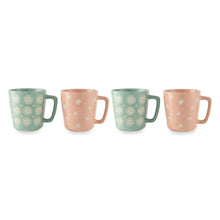 Thyme & Table 4 Pack Green SunBurts and Pink Toss Stars Mugs with Gold Rims 19.9 fl oz, Stoneware