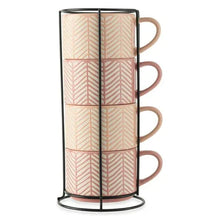 Thyme & Table 4 Pack Stacking Mugs, Pink and White Lines 11.1 fl oz, Stoneware