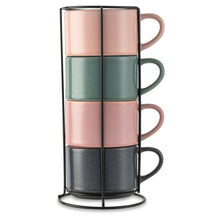 Thyme & Table 4 Pack Stacking Mugs, Reactive Mix of Colors 11.1 fl oz, Stoneware