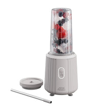 Thyme & Table 900 W 25 oz Single Serve Blender with Tritan Vessel, Smart Seal Lid and Straw, 6-Point Stainless Steel Blade, Sand White