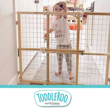 Toddleroo by North States 29.5"-50" Quick-Fit Wire Mesh Baby Safety Gate, Natural Wood