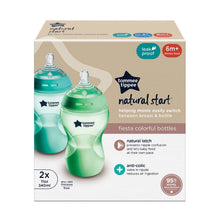 Tommee Tippee Natural Start Anti-Colic Baby Bottles, 11oz, 6 Months plus, Thicker Feed Breast-like Nipple for a Natural Latch, Fiesta, Pack of 2