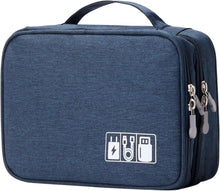 Travel Digital Electronics Accessories Case, Waterproof, Double-Layer, Cable Organizer Bag for USB Drives, Chargers, Memory Cards (Blue)