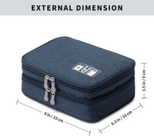 Travel Digital Electronics Accessories Case, Waterproof, Double-Layer, Cable Organizer Bag for USB Drives, Chargers, Memory Cards (Blue)