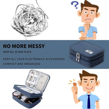 Travel Digital Electronics Accessories Case, Waterproof, Double-Layer, Cable Organizer Bag for USB Drives, Chargers, Memory Cards (Blue)