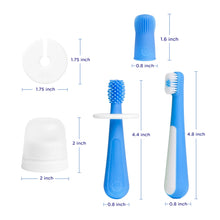 Ubbi 3 pcs Toothbrush Training Set for Babies and Toddlers, Includes Silicone Finger Brush, 360° and Soft Bristled Toothbrush, Polaris Blue