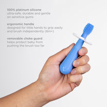 Ubbi 3 pcs Toothbrush Training Set for Babies and Toddlers, Includes Silicone Finger Brush, 360° and Soft Bristled Toothbrush, Polaris Blue