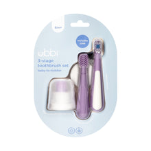 Ubbi 3 pcs Toothbrush Training Set for Babies and Toddlers, Includes Silicone Finger Brush, 360° and Soft Bristled Toothbrush, Smoothie Purple
