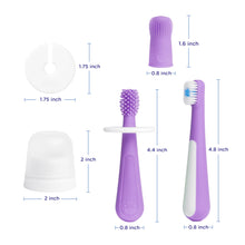 Ubbi 3 pcs Toothbrush Training Set for Babies and Toddlers, Includes Silicone Finger Brush, 360° and Soft Bristled Toothbrush, Smoothie Purple