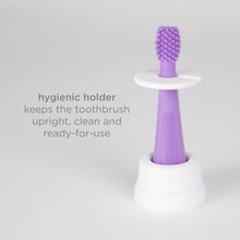 Ubbi Babies and Toddlers Training Toothbrush, Includes One 360° Food-Grade Platinum Silicone and One Soft Bristled Toothbrush,Smoothie Purple and Zest Green