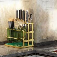 Utensil Holder for Kitchen Counter, 2 Compartments, Green