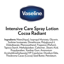 Vaseline Intensive Care Spray Moisturizer For Dry Skin Cocoa Radiant Made with 100% Pure Cocoa Butter, 6.5 oz