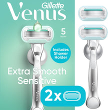 Venus Deluxe Smooth Sensitive Razor for Women, 5 blades, Manual Razor, Handle + 2 Razor Blade Refills, Silver