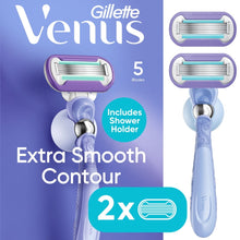 Venus Manual Razor, Deluxe Smooth Swirl for Women, 5 Blades, Handle + 2 Refills, Purple