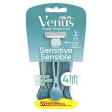 Venus Simply 3 Sensitive Women's 3 Blade Disposable Razor, 4 count, Blue