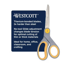 Westcott 8-Inch Titanium Bonded Adjustable Glide Scissors, Grey & Yellow for Office Use
