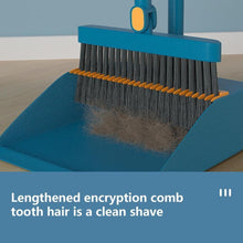 Adjustable Stainless Steel Broom and Dustpan Set, Upright Dust Pans, Angled Broom for Home, Office, Kitchen, Lobby, Garden (Black)