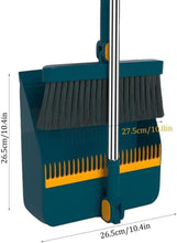 Adjustable Stainless Steel Broom and Dustpan Set, Upright Dust Pans, Angled Broom for Home, Office, Kitchen, Lobby, Garden (Black)