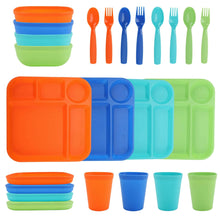 Your-Zone-24-Piece-Plastic-Square-Dinnerware-Set-for-Kids-with-4-Each-Trays-Bowls-Plates-Cups-Fo_3486_1 - USA Mega Market