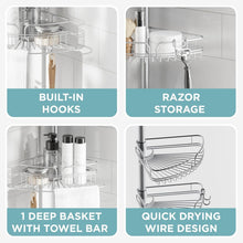 ZennaHomeTensionPoleShowerCaddyCornerOrganizer_AdjustableStandingShowerCaddywith4BasketsandBuiltinTowelBar_RustResistantBathroomTensionRodOrganizer_60to97Inch5 - USA Mega Market