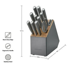 KitchenAid Classic 12-Piece Japanese Steel Knife Block Set with Built-in Knife Sharpener, Charcoal Gray