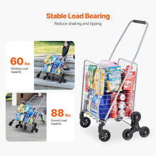KFFKFF 45L Stair Climbing Grocery Cart with 360° Swivel Wheels, Foldable and Lightweight Utility Cart for Laundry, Travel, and Shopping, Silver
