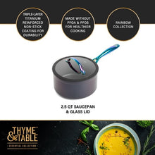 Thyme & Table 2.5 QT Non-Stick Sauce Pan with Glass Lid - Rainbow, Signature Collection