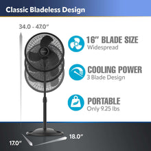 Lasko 16" Oscillating Pedestal Fan with Adjustable Height and Tilt-Back Head for Whole Room Cooling, Black, S16500
