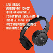 JBL Tune 520BT - Wireless on-ear headphones - Immerse in JBL Pure Bass sound wherever you go. - Black