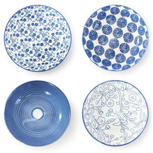 Elama Aurora 16 Piece Assorted Porcelain Double Bowl Dinnerware Set in Blue