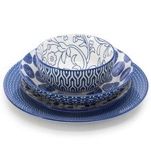 Elama Aurora 16 Piece Assorted Porcelain Double Bowl Dinnerware Set in Blue