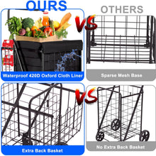 Folding Shopping Cart, Utility Trolley with Removable Basket and Swivel Wheels, Black