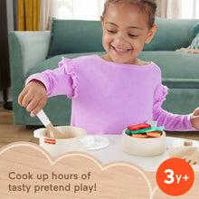Fisher-Price Wooden Kitchen Pots & Pans Set, 19 Wood Pieces for Preschool Pretend Play, Ages 3+ Yearspla