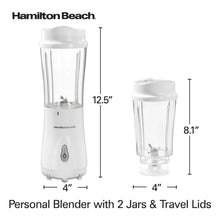 Hamilton Beach Personal Blender for Smoothies with 2 Travel Jars and Lids, White