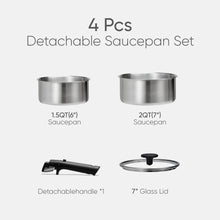 Carote 4 Pcs Stainless Steel Saucepan Set, Saucepans with Detachable Handle, Oven Safe, Induction Ready, Stackable Cookware, Kitchen Cooking Set