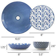 Elama Aurora 16 Piece Assorted Porcelain Double Bowl Dinnerware Set in Blue