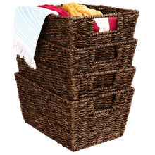 Best Choice Products Set of 4 Multipurpose Stackable Seagrass Laundry Organizer Tote Baskets w/ Insert Handles