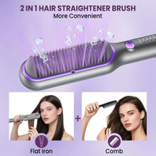 NEXPURE Hair Straightener Brush, Ionic Straightening Brush with 5 Temps, Anti-Scald Ceramic Hot Comb, Dual Voltage, Purple