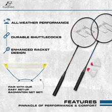 EastPoint Sports 2 Player Badminton Racket Set; 2 Rackets with Steel Shafts, 2 Shuttlecock Birdies