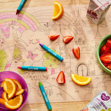 Pen+Gear Washable Fairytale Coloring Placemat Kit with 4 Crayons, Black and White
